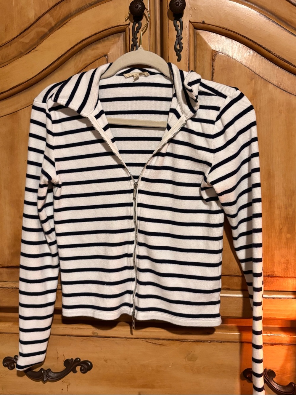Madewell White & Navy Striped Zip-Up Hoodie